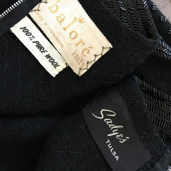 Vintage Wool Black Beaded Wool Shell Top Metal Zipper Small Balore Knits - Picture 9 of 9